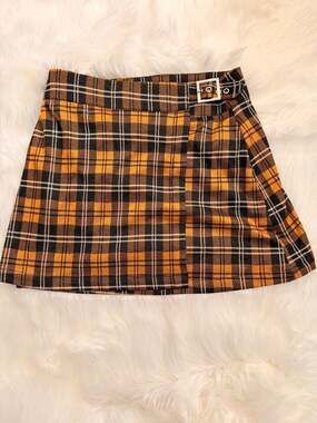 AE Studio Plaid Buckle Mini Skirt Size M